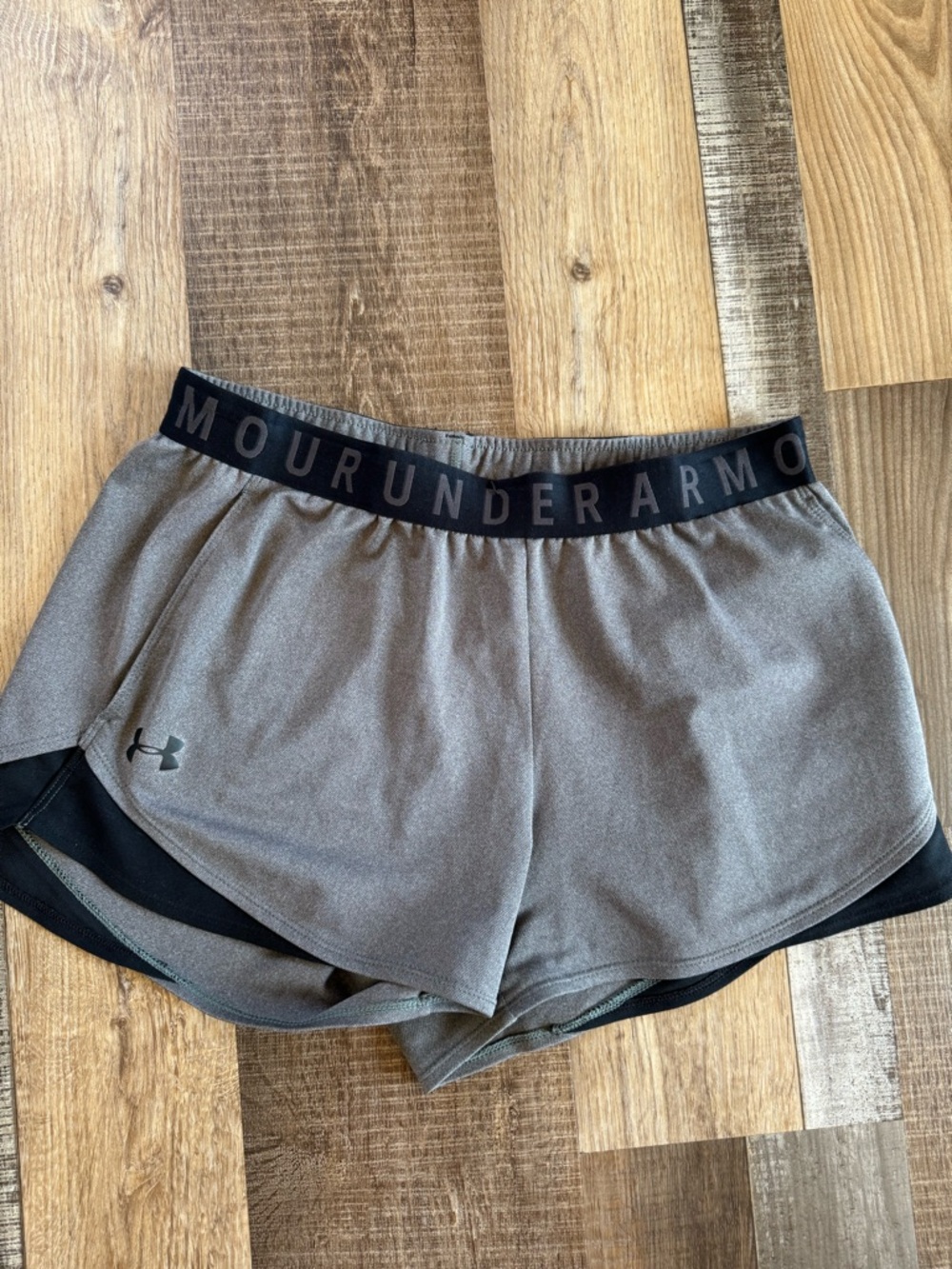 Under Armour Women's Gray Athletic Shorts with Black Waistband